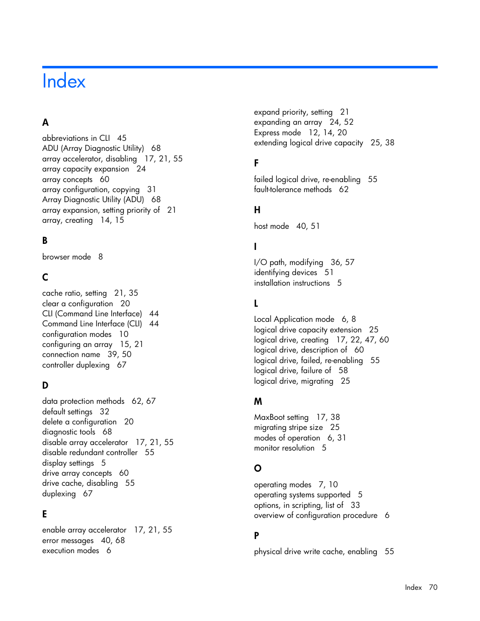 Index | HP StorageWorks 1500cs Modular Smart Array User Manual | Page 70 / 71