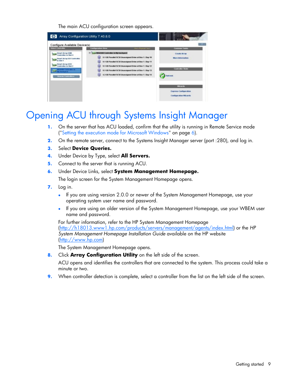 Opening acu through systems insight manager | HP StorageWorks 1500cs Modular Smart Array User Manual | Page 9 / 71