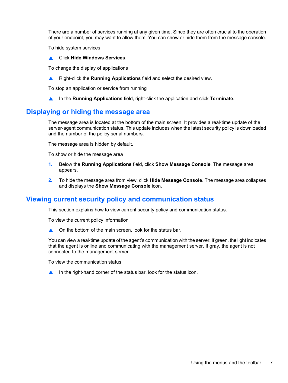 Displaying or hiding the message area | HP t5740 Thin Client User Manual | Page 13 / 33