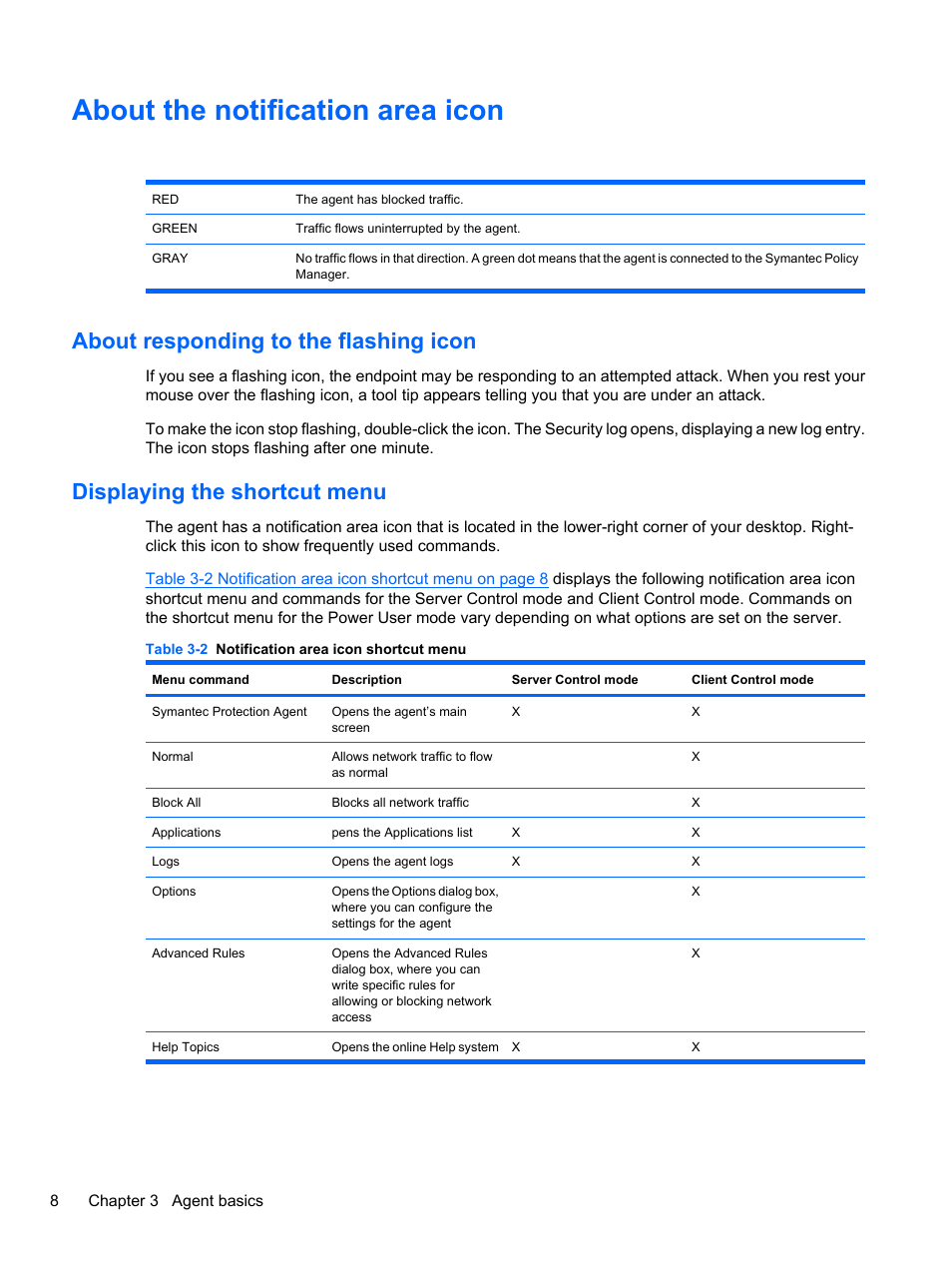 About the notification area icon, About responding to the flashing icon, Displaying the shortcut menu | HP t5740 Thin Client User Manual | Page 14 / 33