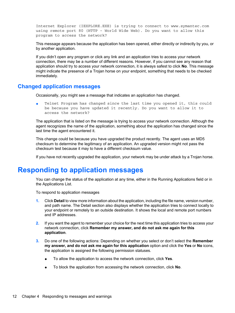 Changed application messages, Responding to application messages | HP t5740 Thin Client User Manual | Page 18 / 33