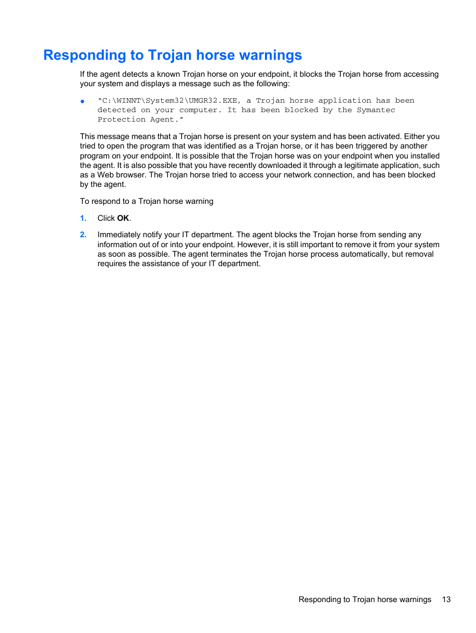 Responding to trojan horse warnings | HP t5740 Thin Client User Manual | Page 19 / 33