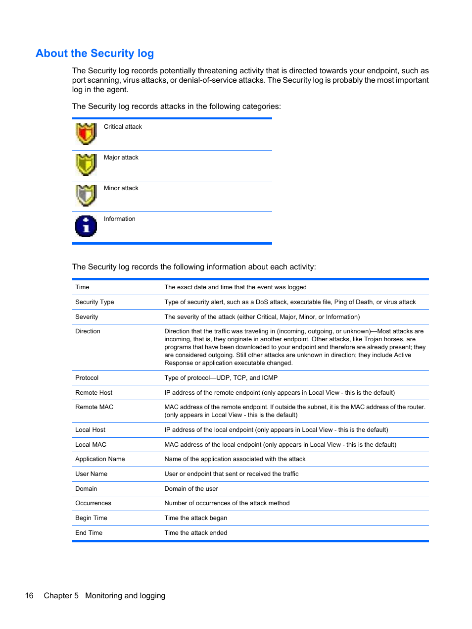 About the security log | HP t5740 Thin Client User Manual | Page 22 / 33