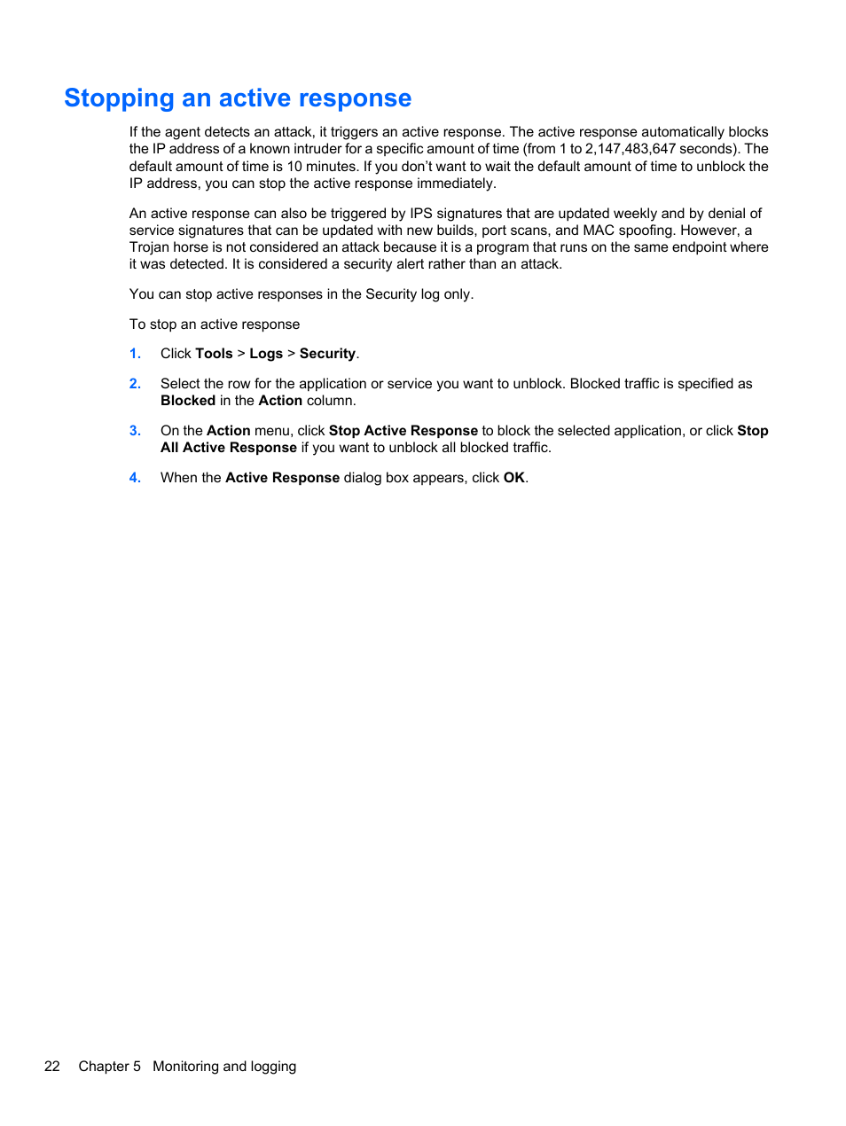 Stopping an active response | HP t5740 Thin Client User Manual | Page 28 / 33