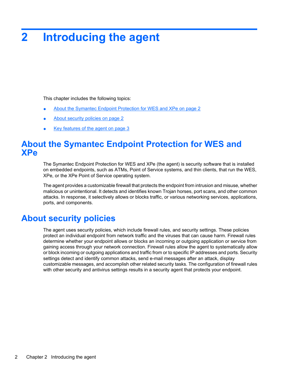 Introducing the agent, About security policies, 2 introducing the agent | 2introducing the agent | HP t5740 Thin Client User Manual | Page 8 / 33