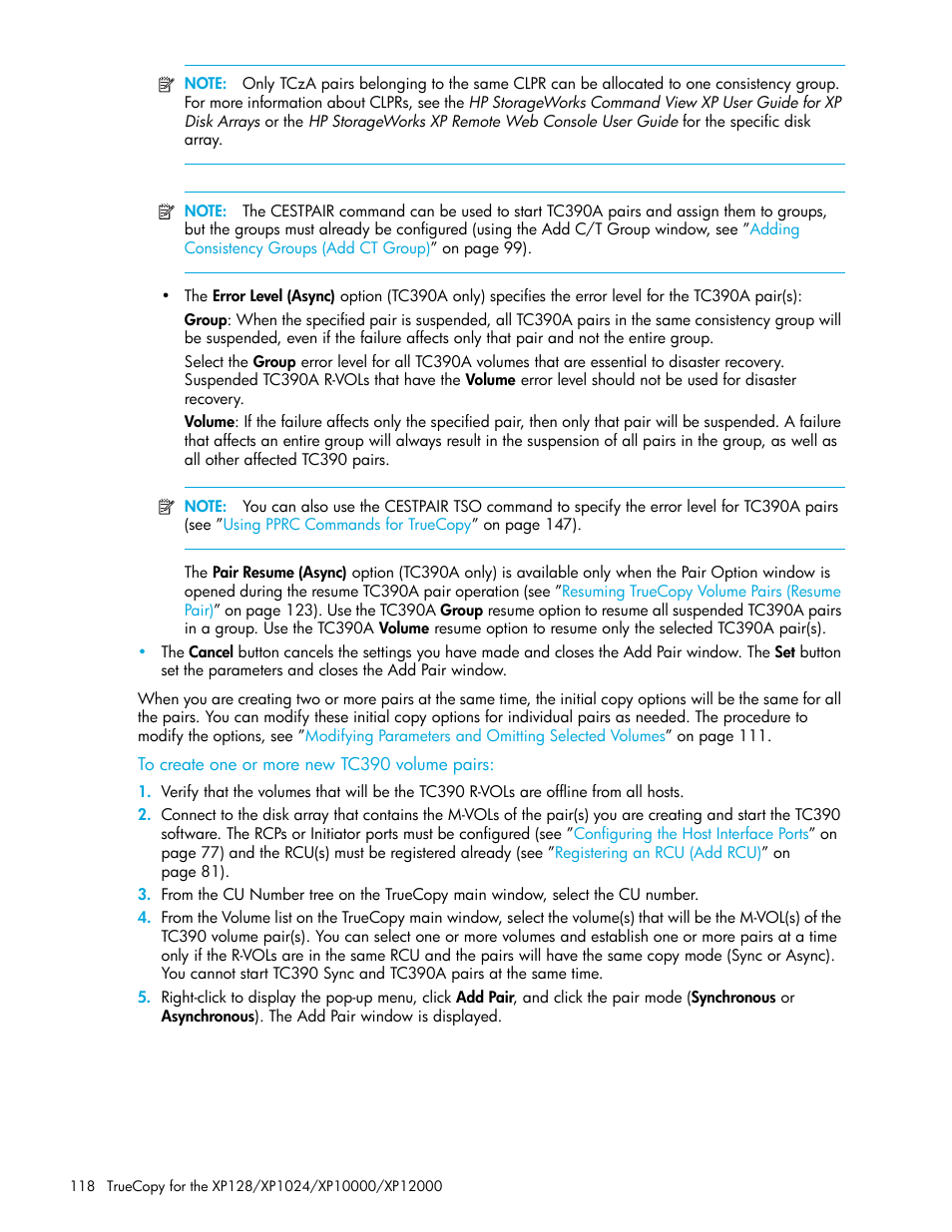 To create one or more new tc390 volume pairs | HP StorageWorks XP Remote Web Console Software User Manual | Page 118 / 208