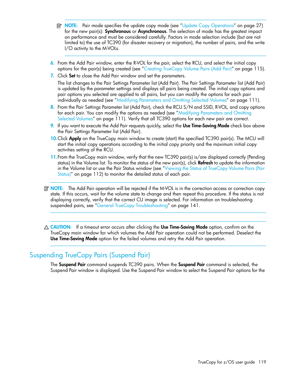 Suspending truecopy pairs (suspend pair) | HP StorageWorks XP Remote Web Console Software User Manual | Page 119 / 208