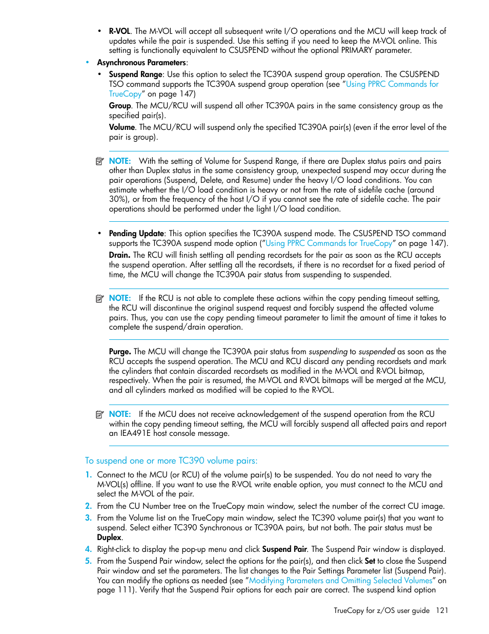 To suspend one or more tc390 volume pairs | HP StorageWorks XP Remote Web Console Software User Manual | Page 121 / 208