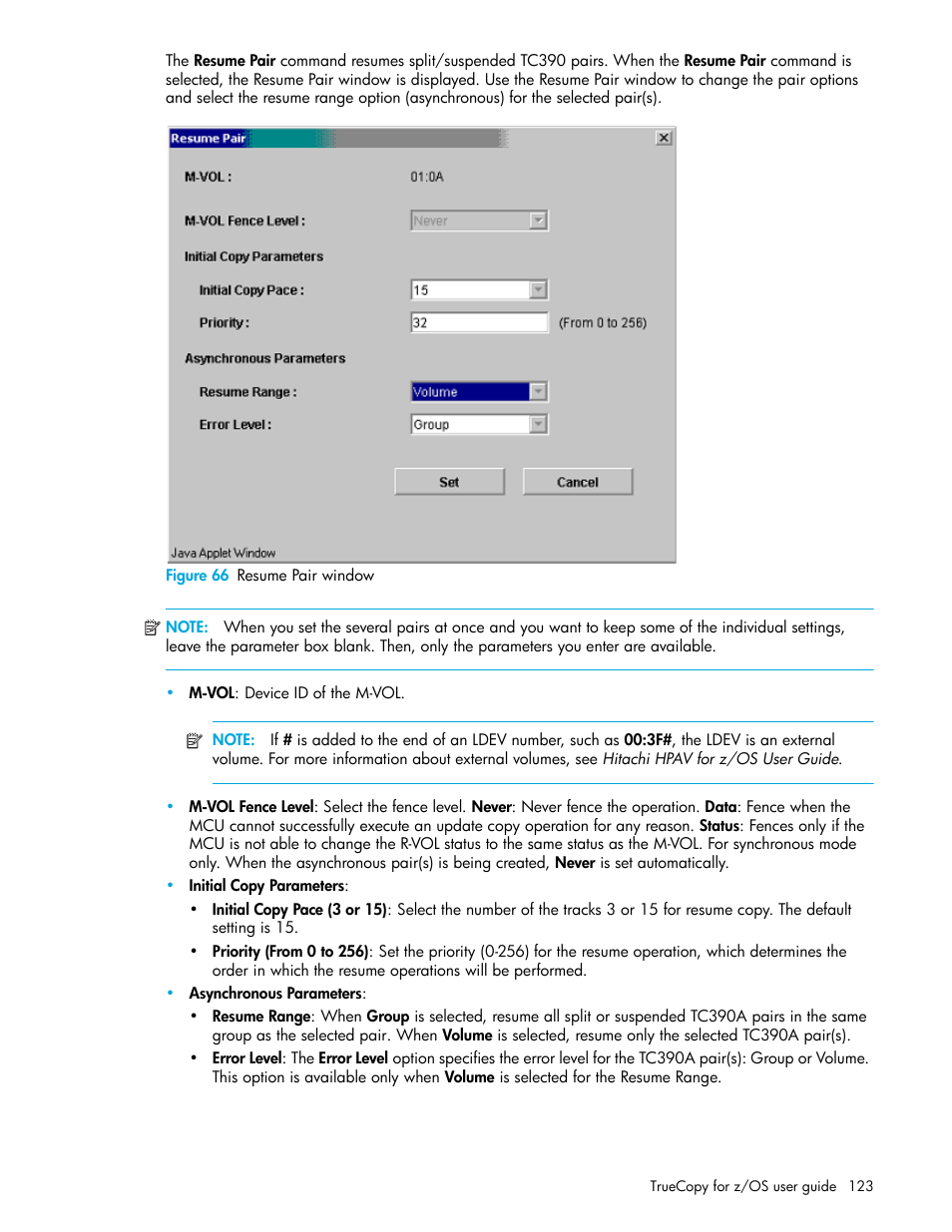 Figure 66 resume pair window, 66 resume pair window | HP StorageWorks XP Remote Web Console Software User Manual | Page 123 / 208