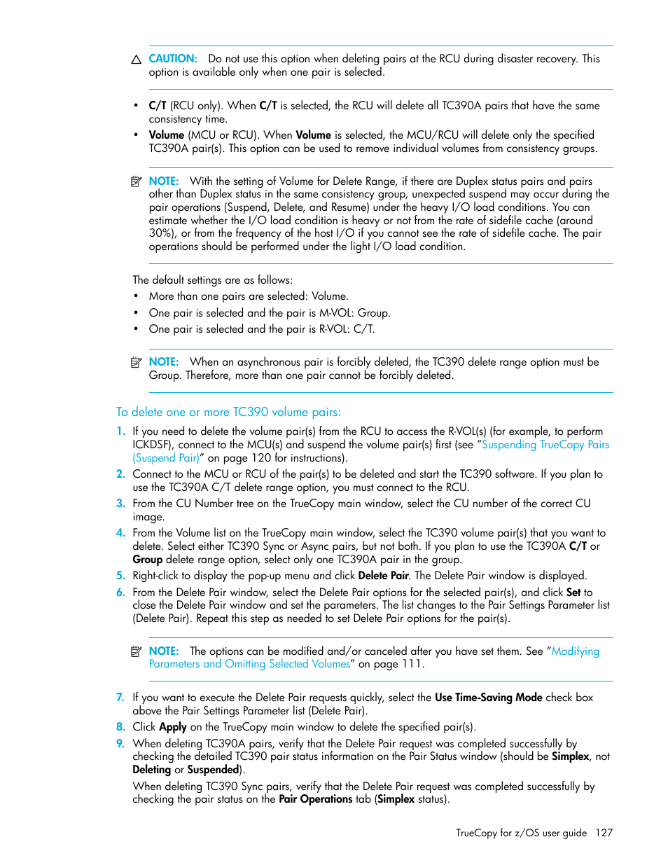 To delete one or more tc390 volume pairs | HP StorageWorks XP Remote Web Console Software User Manual | Page 127 / 208