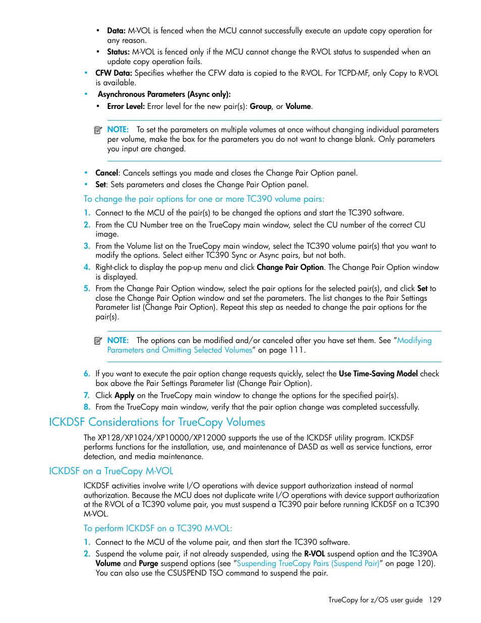 Ickdsf considerations for truecopy volumes, Ickdsf on a truecopy m-vol, To perform ickdsf on a tc390 m-vol | Ickdsf considerations for, Truecopy volumes | HP StorageWorks XP Remote Web Console Software User Manual | Page 129 / 208