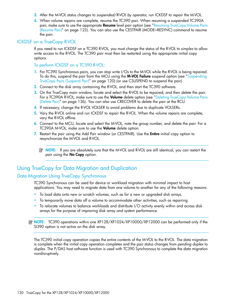 Ickdsf on a truecopy r-vol, To perform ickdsf on a tc390 r-vol, Using truecopy for data migration and duplication | Data migration using truecopy synchronous | HP StorageWorks XP Remote Web Console Software User Manual | Page 130 / 208