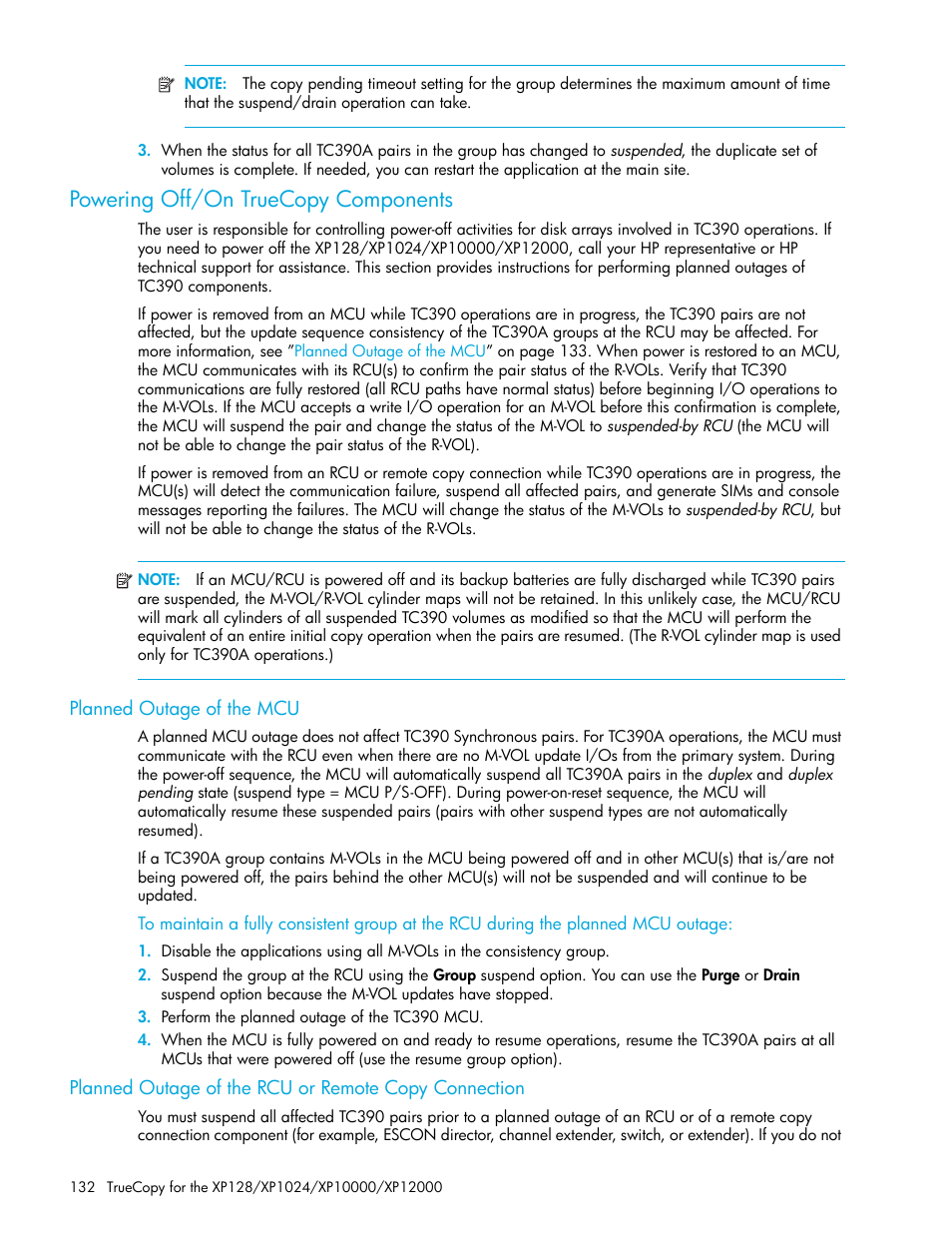 Powering off/on truecopy components, Planned outage of the mcu | HP StorageWorks XP Remote Web Console Software User Manual | Page 132 / 208