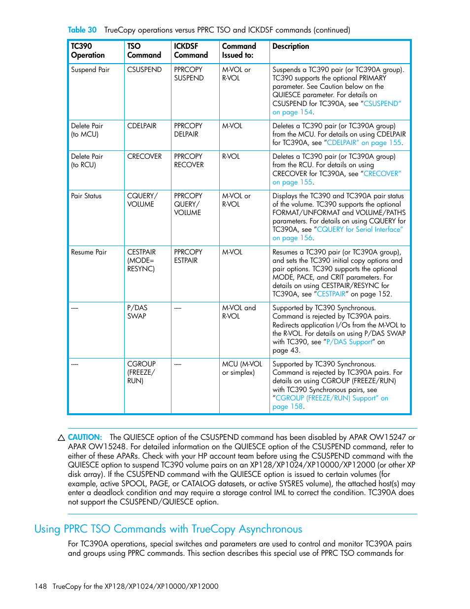 Using pprc tso commands with truecopy asynchronous | HP StorageWorks XP Remote Web Console Software User Manual | Page 148 / 208