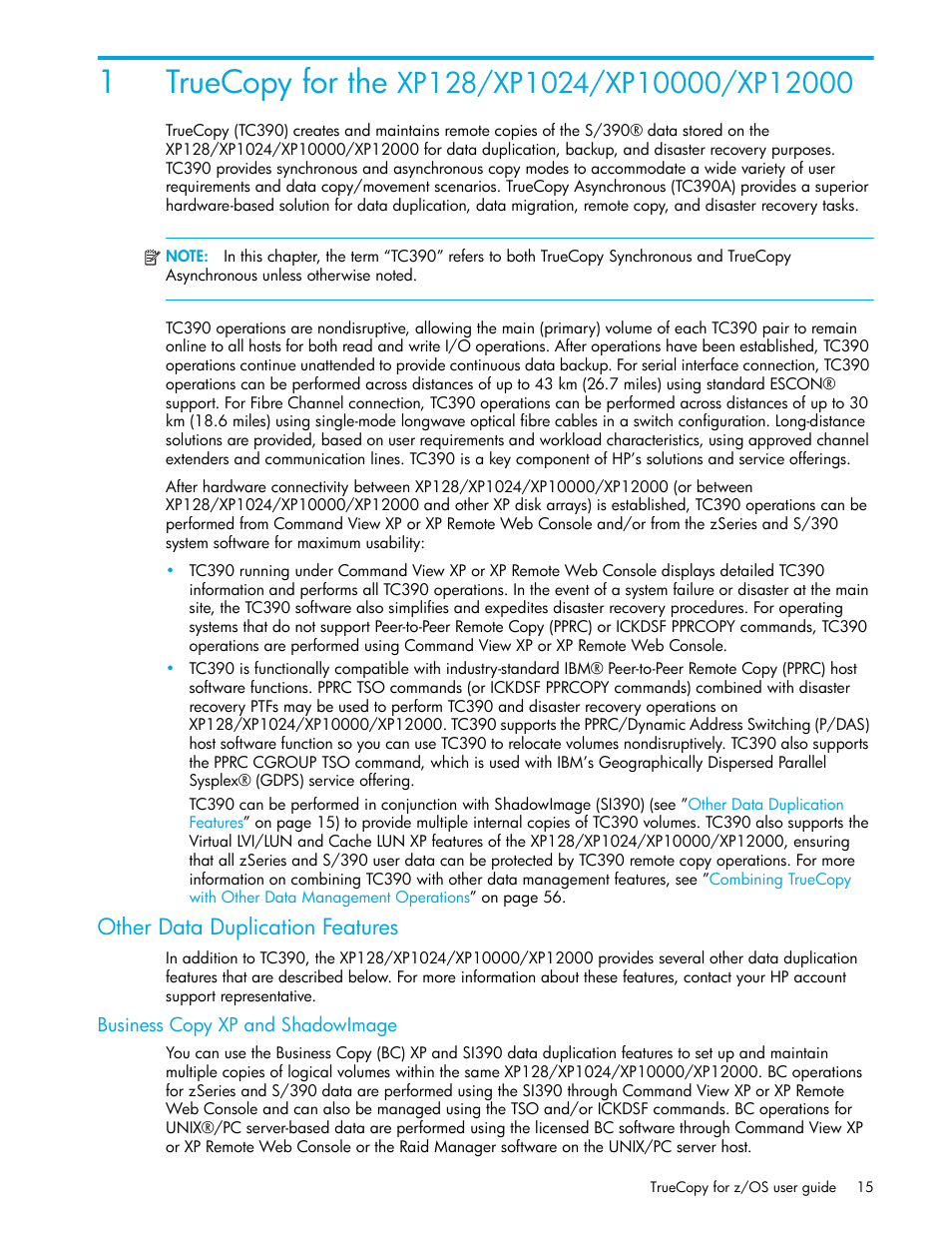 1 truecopy for the xp128/xp1024/xp10000/xp12000, Other data duplication features, Business copy xp and shadowimage | 1truecopy for the | HP StorageWorks XP Remote Web Console Software User Manual | Page 15 / 208