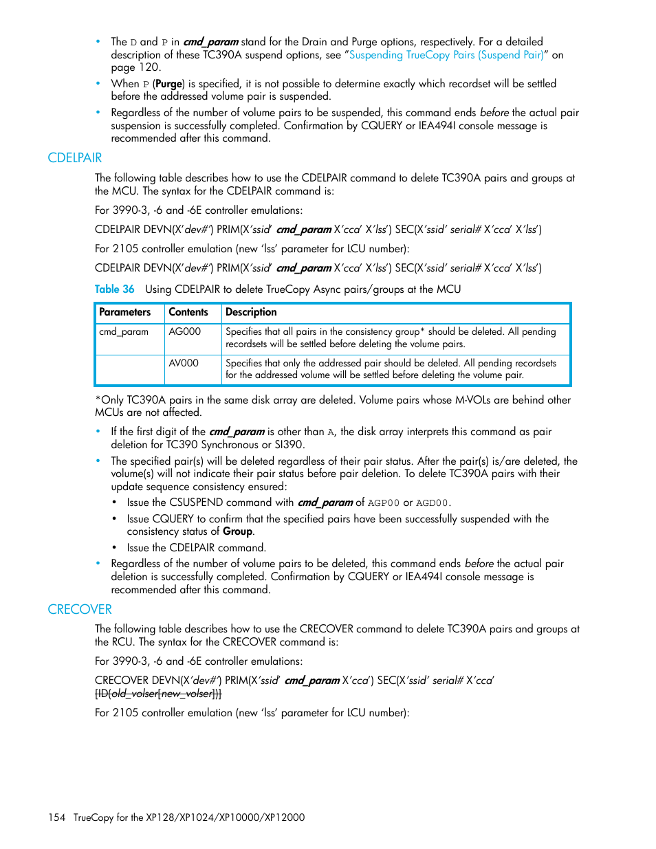Cdelpair, Crecover | HP StorageWorks XP Remote Web Console Software User Manual | Page 154 / 208