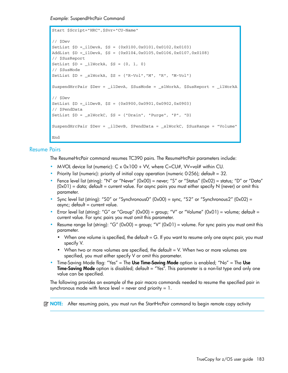 Resume pairs | HP StorageWorks XP Remote Web Console Software User Manual | Page 183 / 208