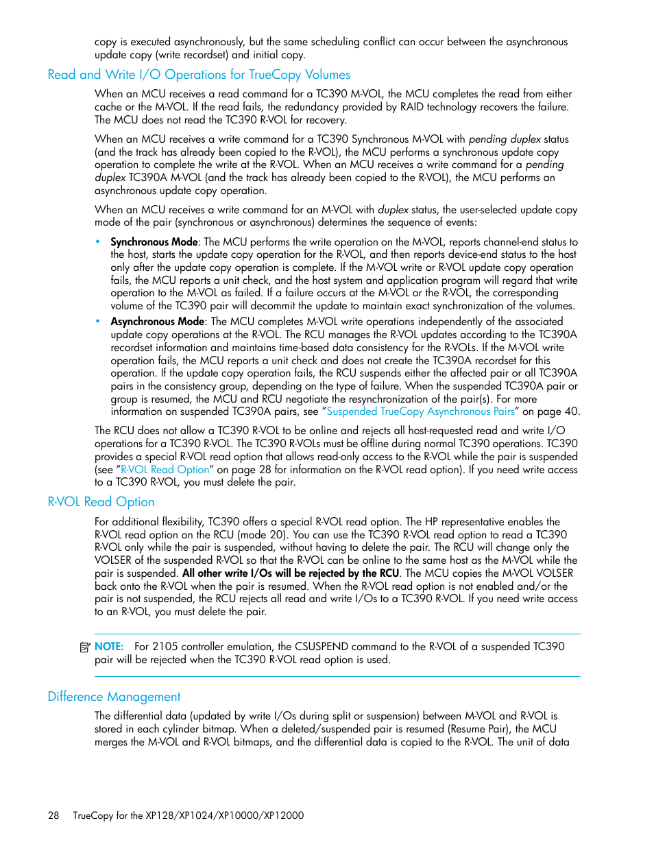 Read and write i/o operations for truecopy volumes, R-vol read option, Difference management | R-vol, Read option | HP StorageWorks XP Remote Web Console Software User Manual | Page 28 / 208
