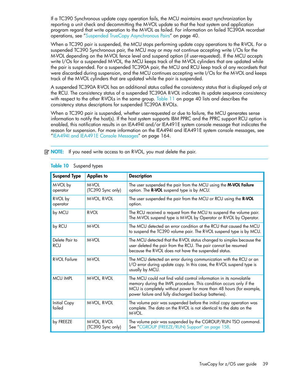 Table 10 suspend types, 10 suspend types, Table 10 | Table 10 on | HP StorageWorks XP Remote Web Console Software User Manual | Page 39 / 208