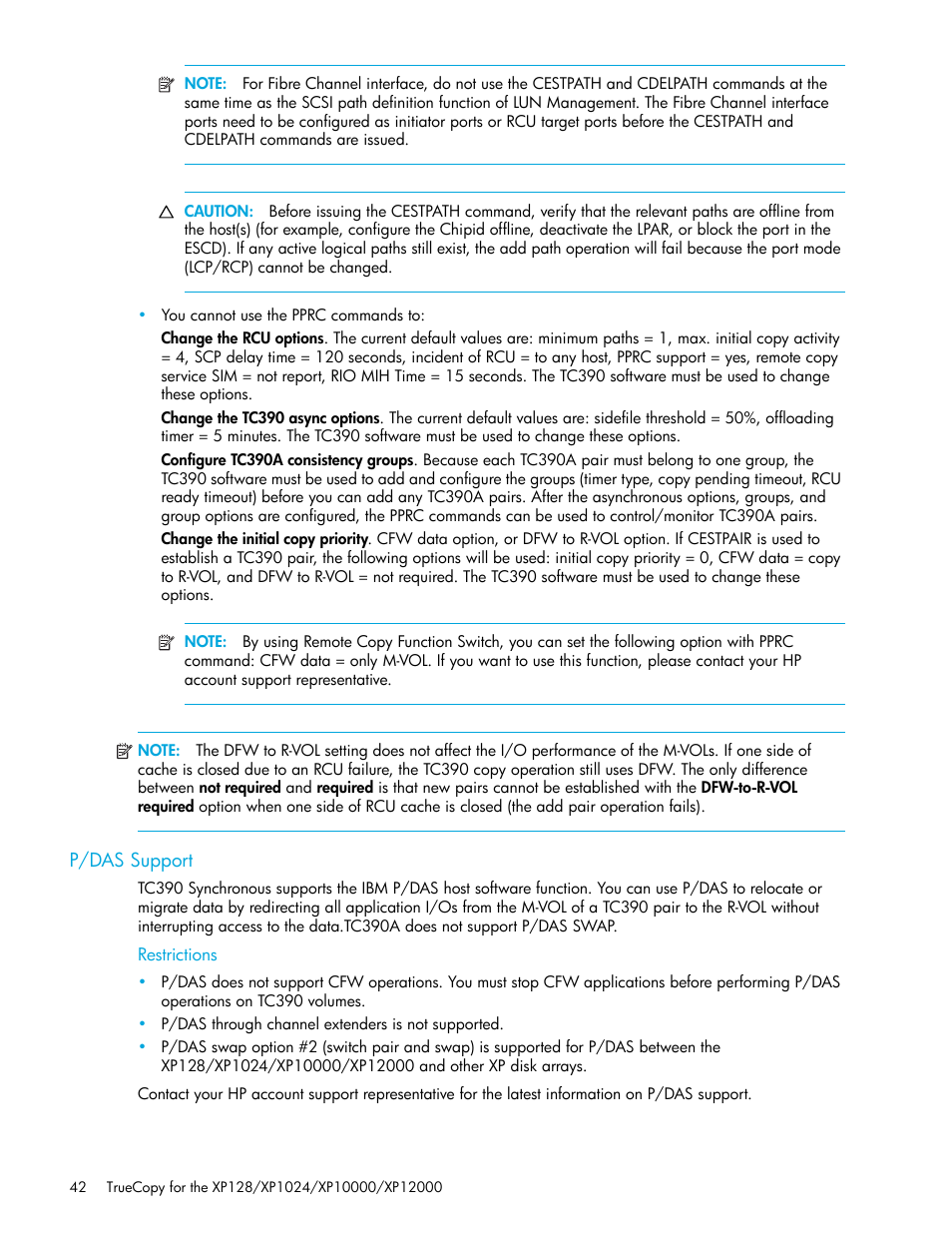 P/das support, Restrictions | HP StorageWorks XP Remote Web Console Software User Manual | Page 42 / 208