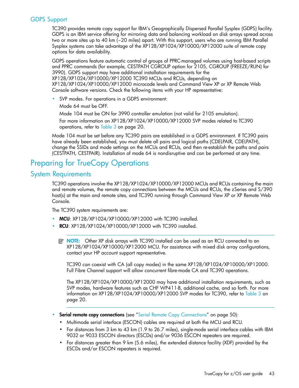 Gdps support, Preparing for truecopy operations, System requirements | HP StorageWorks XP Remote Web Console Software User Manual | Page 43 / 208