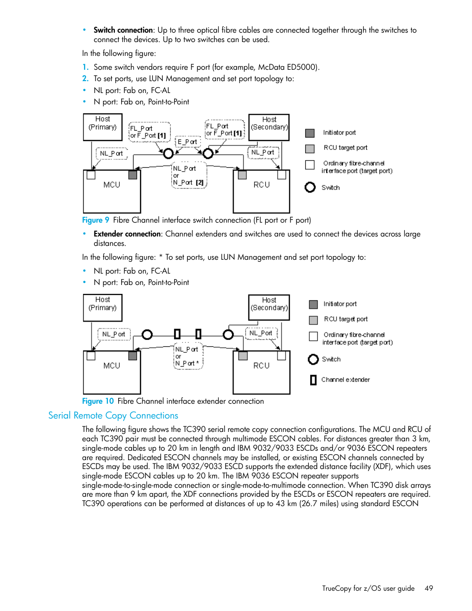 Serial remote copy connections, 10 fibre channel interface extender connection | HP StorageWorks XP Remote Web Console Software User Manual | Page 49 / 208