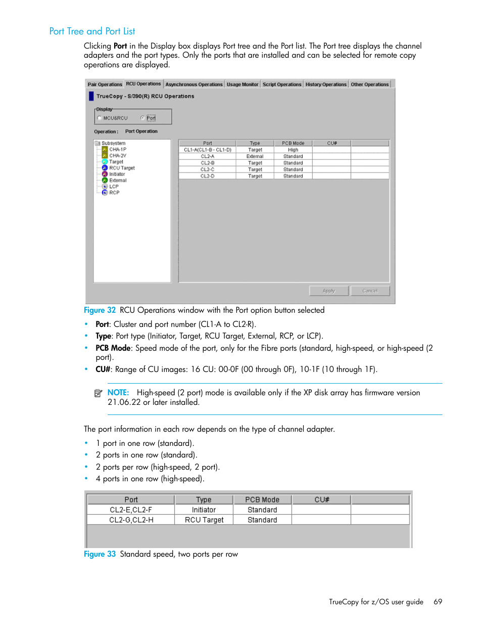 Port tree and port list, Figure 33 standard speed, two ports per row, 33 standard speed, two ports per row | HP StorageWorks XP Remote Web Console Software User Manual | Page 69 / 208