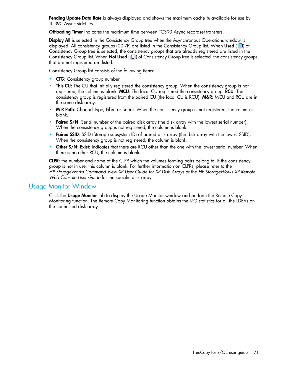 Usage monitor window | HP StorageWorks XP Remote Web Console Software User Manual | Page 71 / 208