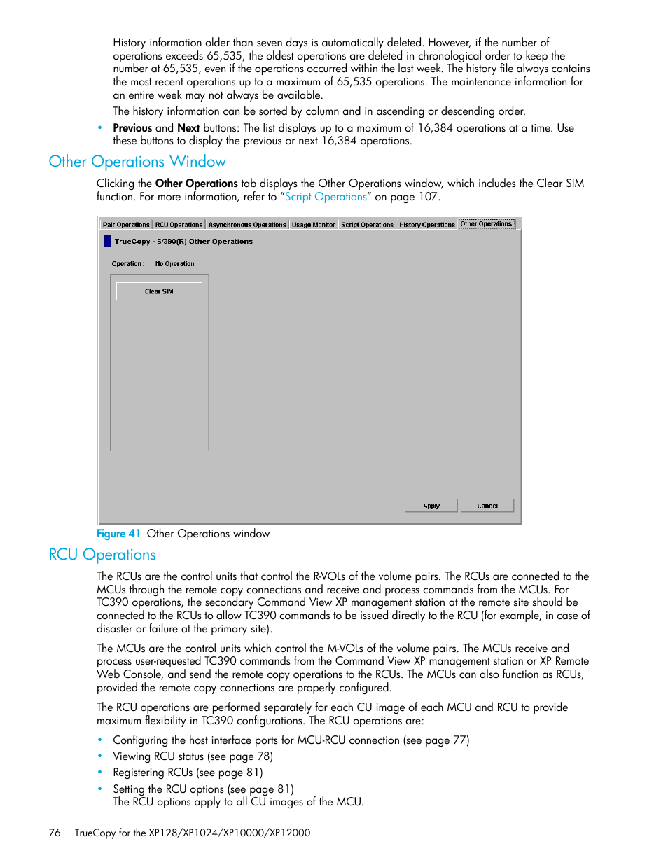 Other operations window, Figure 41 other operations window, Rcu operations | 41 other operations window | HP StorageWorks XP Remote Web Console Software User Manual | Page 76 / 208