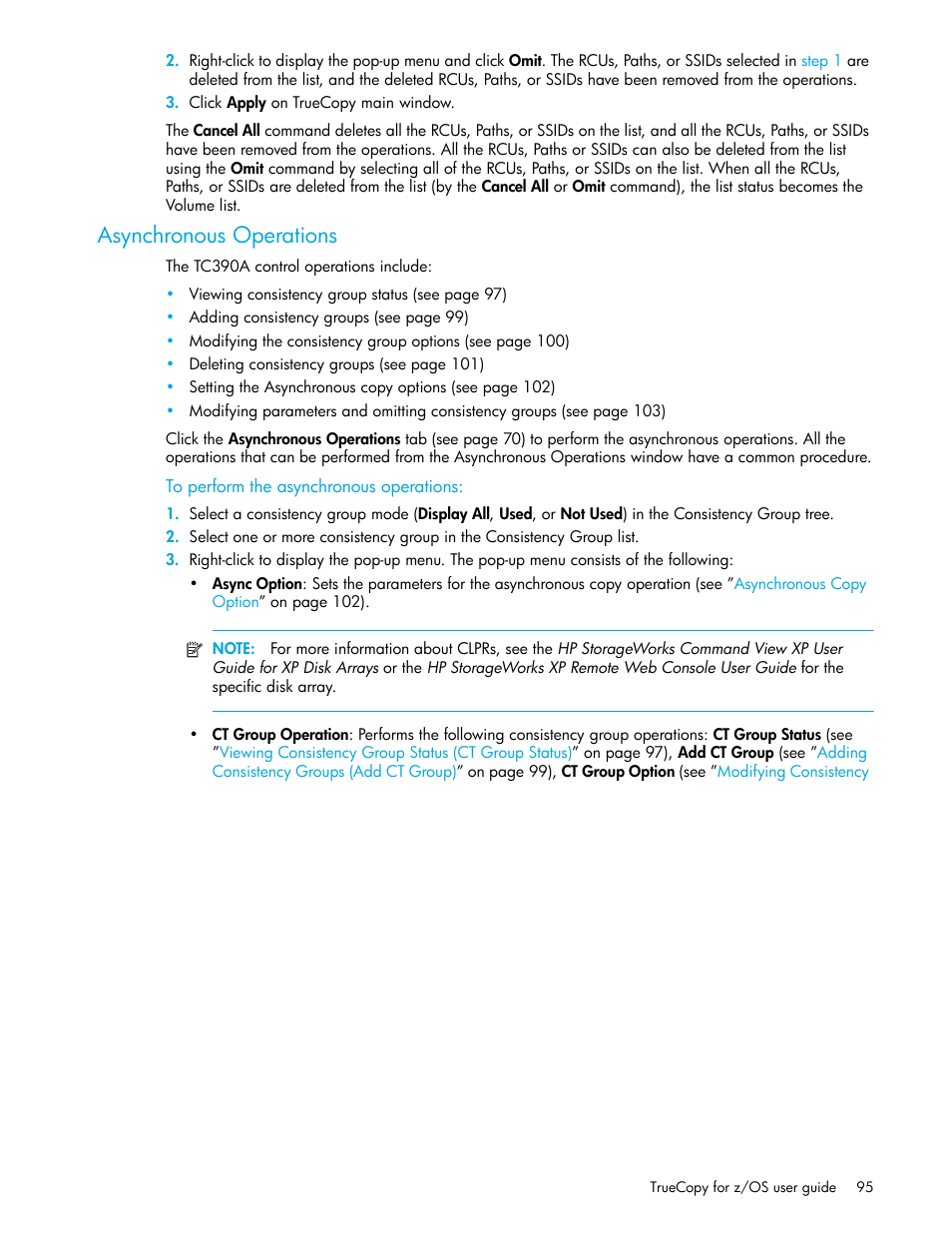 Asynchronous operations, To perform the asynchronous operations | HP StorageWorks XP Remote Web Console Software User Manual | Page 95 / 208