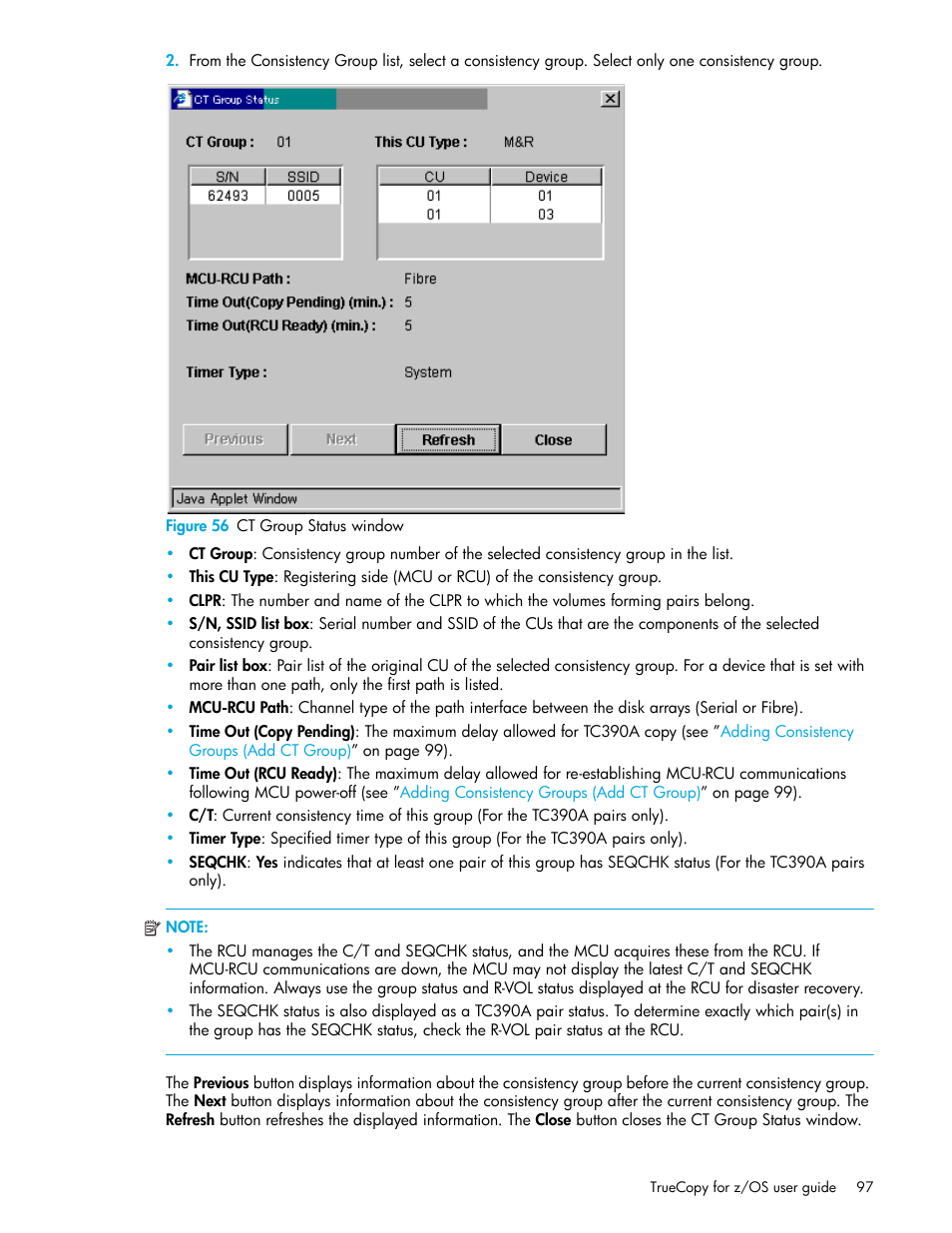 Figure 56 ct group status window, 56 ct group status window | HP StorageWorks XP Remote Web Console Software User Manual | Page 97 / 208