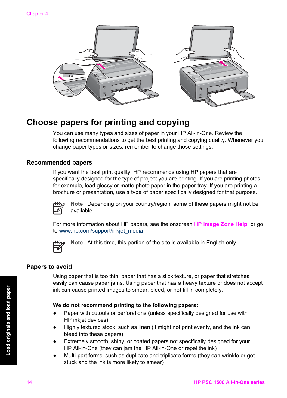 Choose papers for printing and copying, Recommended papers, Papers to avoid | HP PSC 1510xi All-in-One Printer User Manual | Page 17 / 96