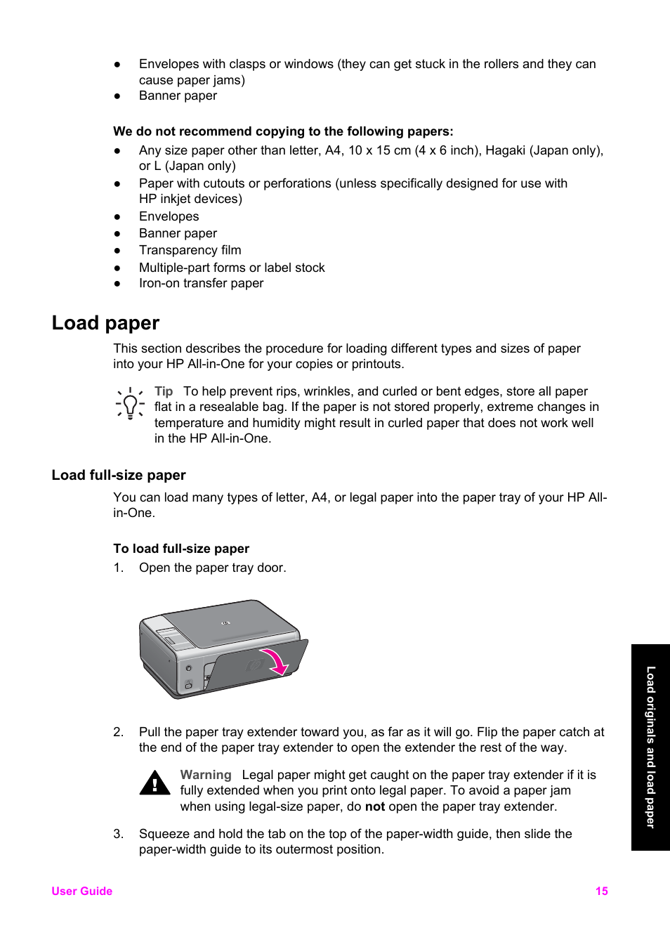 Load paper, Load full-size paper | HP PSC 1510xi All-in-One Printer User Manual | Page 18 / 96