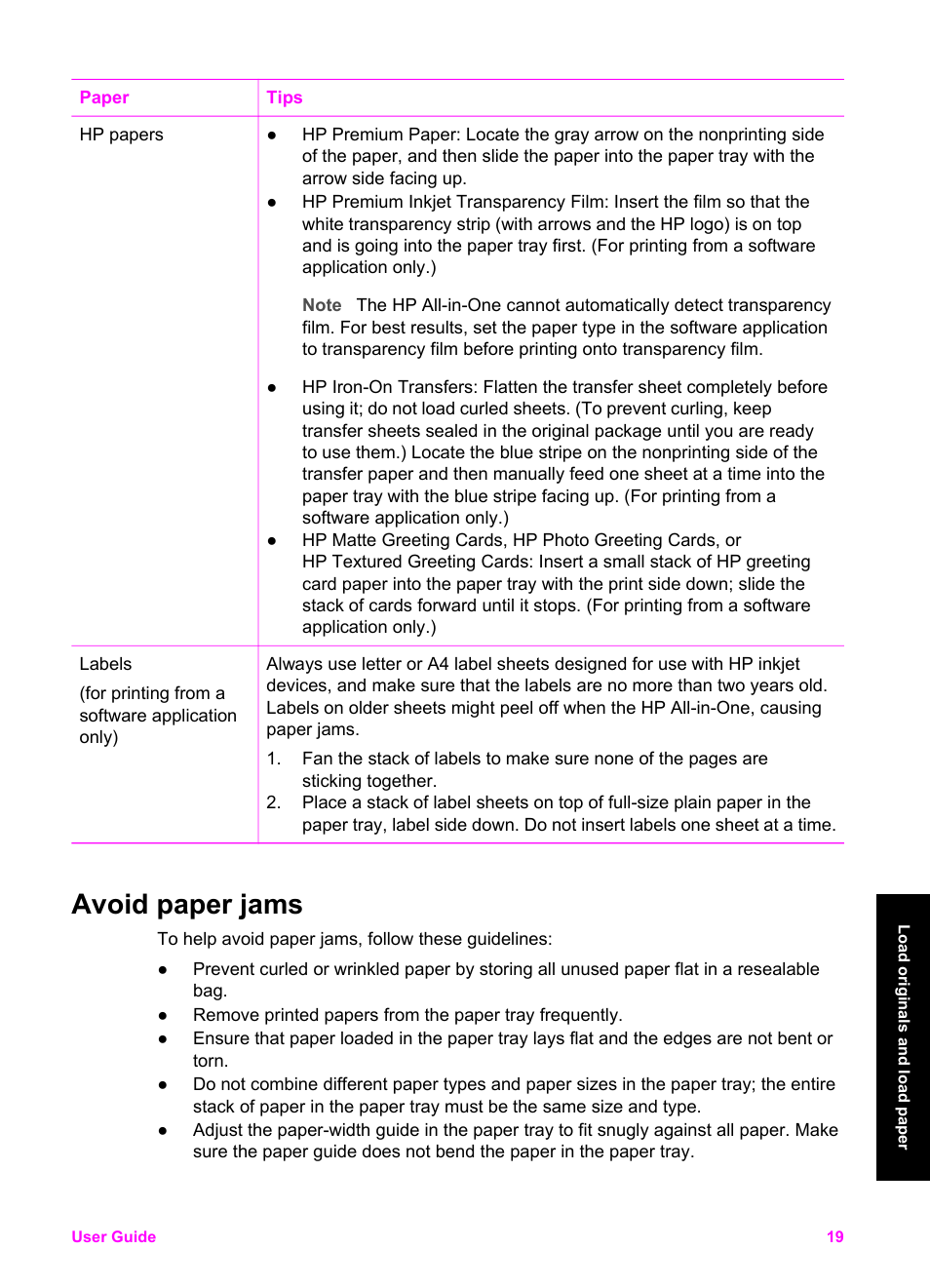 Avoid paper jams | HP PSC 1510xi All-in-One Printer User Manual | Page 22 / 96