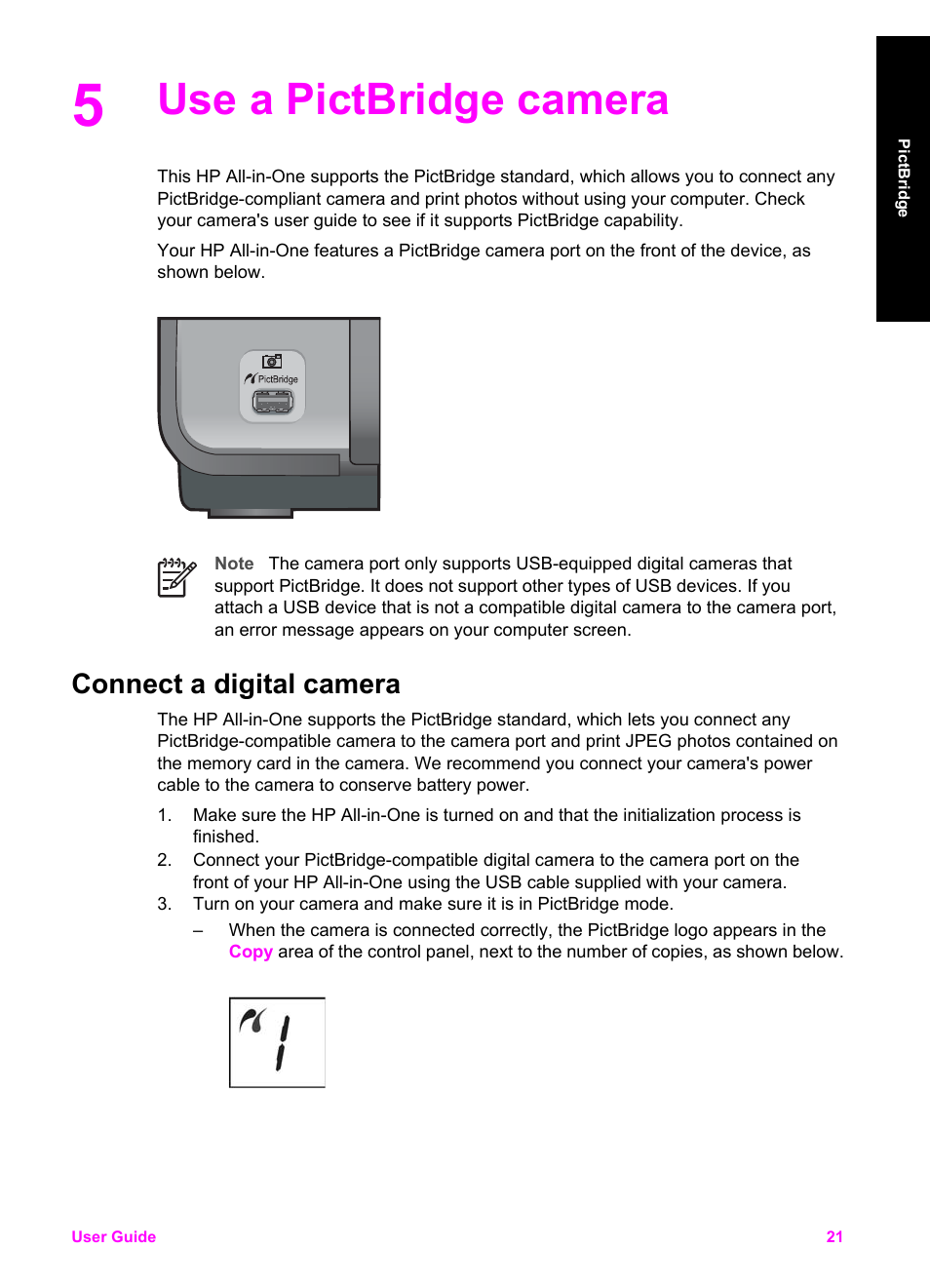 Use a pictbridge camera, Connect a digital camera | HP PSC 1510xi All-in-One Printer User Manual | Page 24 / 96