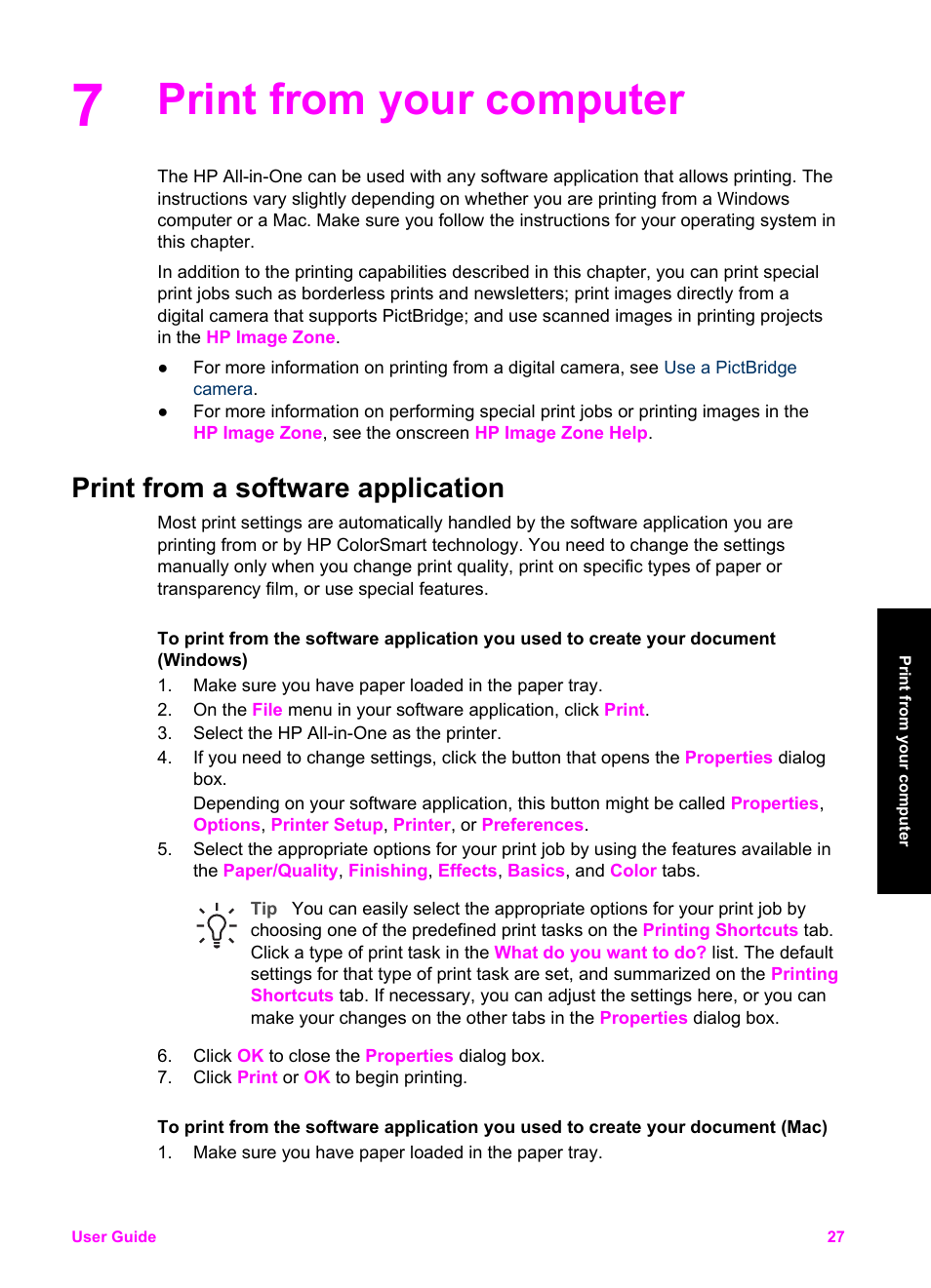 Print from your computer, Print from a software application | HP PSC 1510xi All-in-One Printer User Manual | Page 30 / 96