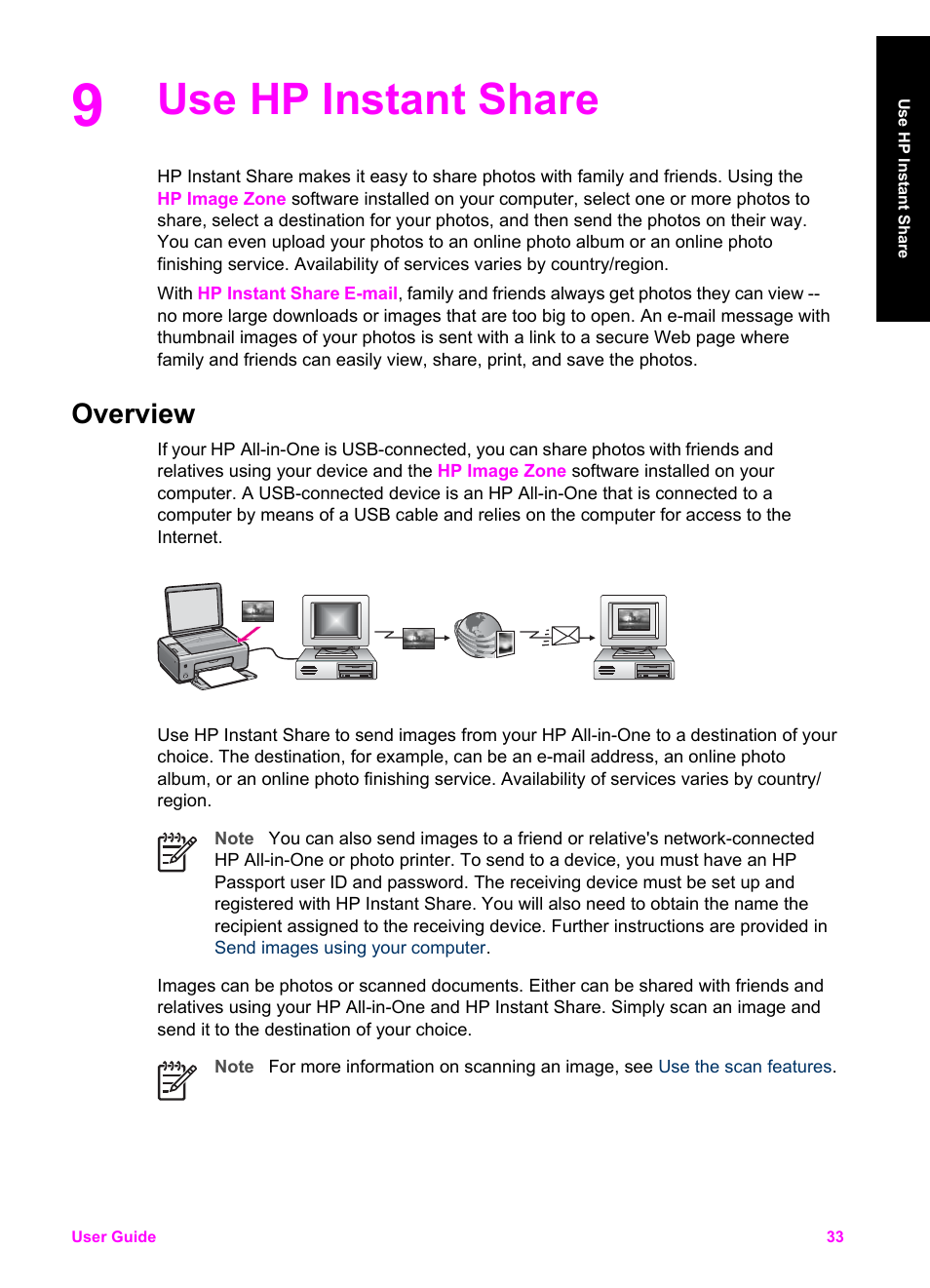 Use hp instant share, Overview | HP PSC 1510xi All-in-One Printer User Manual | Page 36 / 96