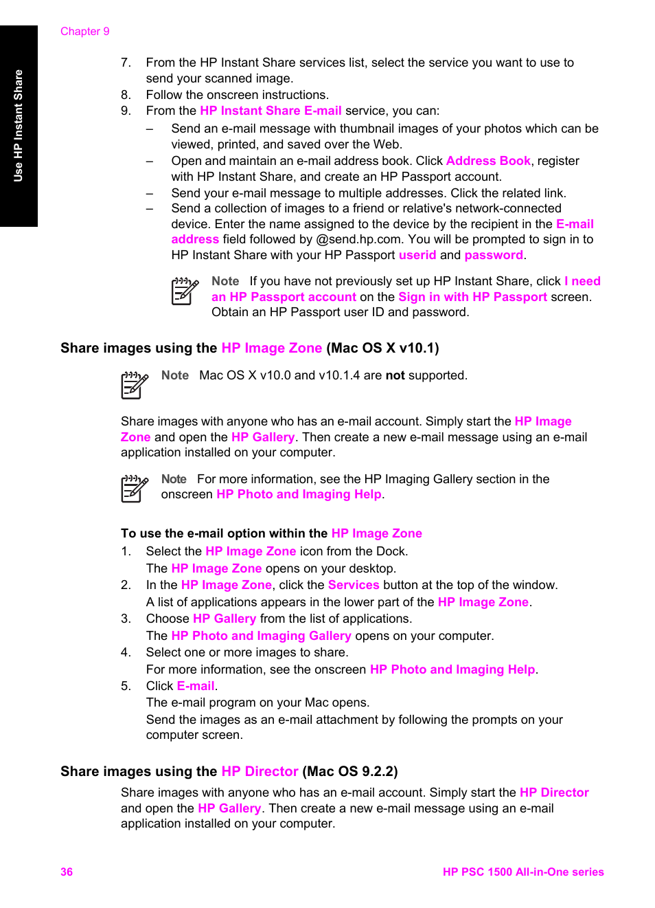 Share images using the hp director (mac os 9.2.2) | HP PSC 1510xi All-in-One Printer User Manual | Page 39 / 96