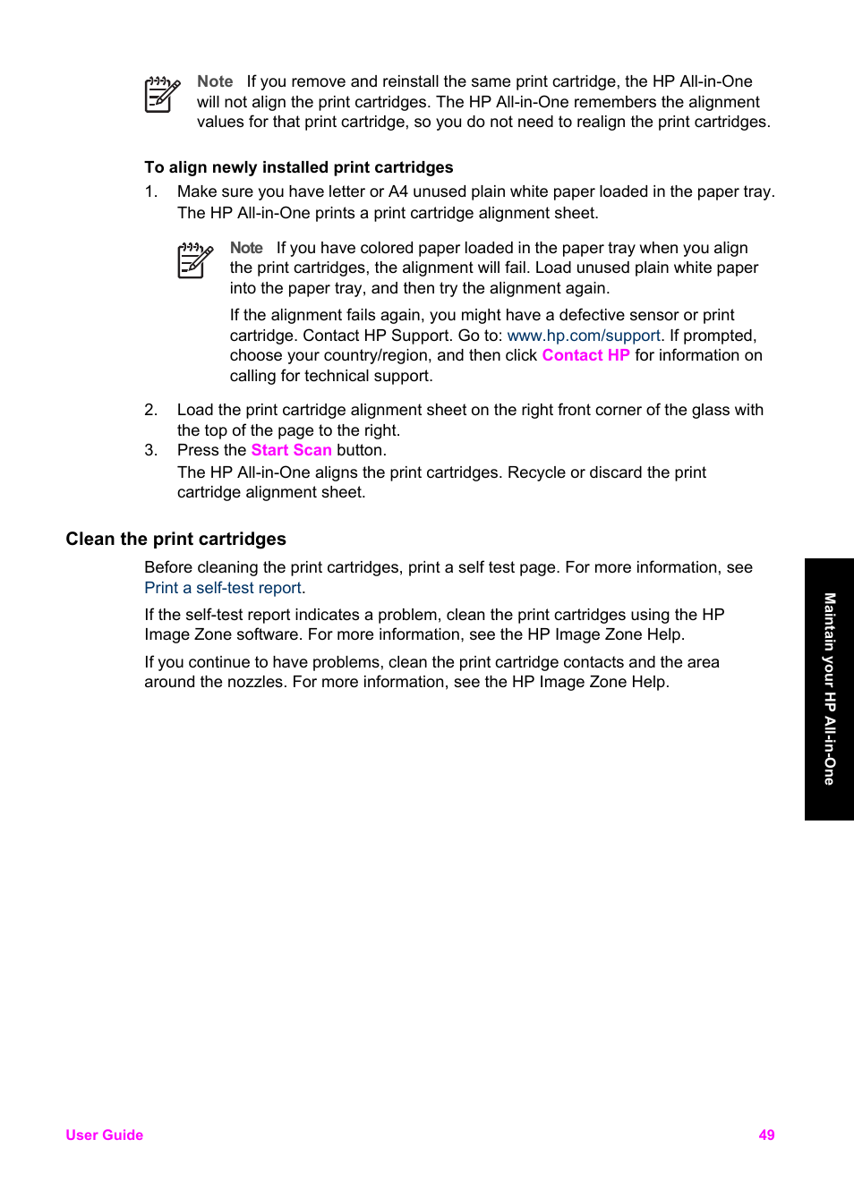 Clean the print cartridges | HP PSC 1510xi All-in-One Printer User Manual | Page 52 / 96