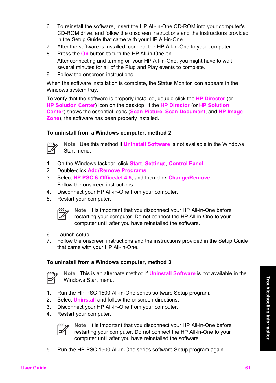 HP PSC 1510xi All-in-One Printer User Manual | Page 64 / 96