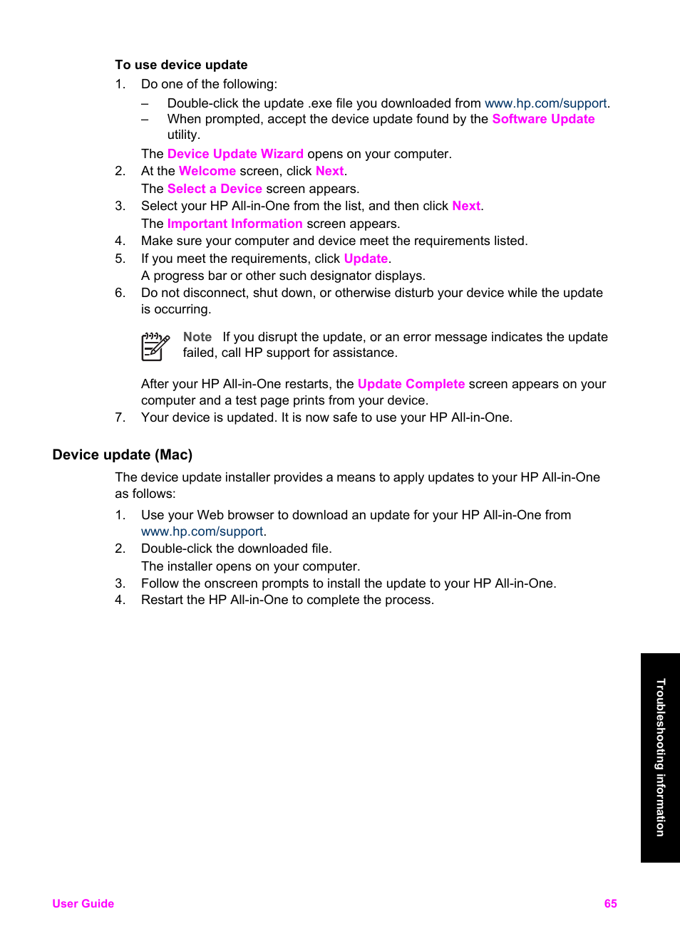 Device update (mac) | HP PSC 1510xi All-in-One Printer User Manual | Page 68 / 96