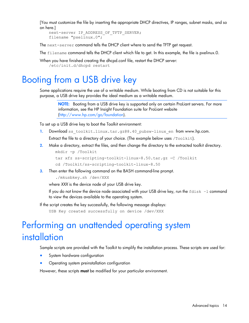 Booting from a usb drive key | HP Linux Server Management Software User Manual | Page 14 / 68