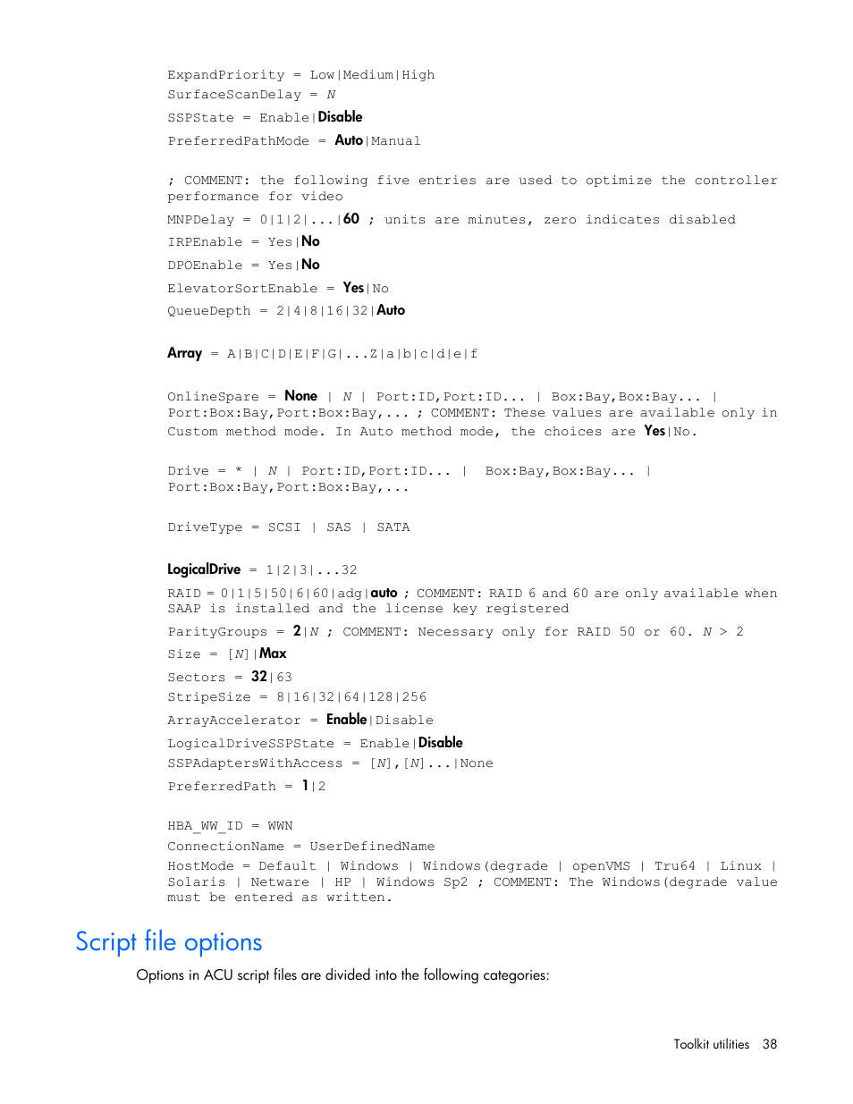 Script file options | HP Linux Server Management Software User Manual | Page 38 / 68