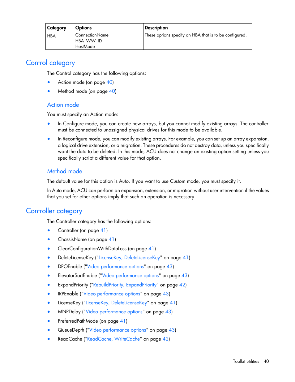 Control category, Action mode, Method mode | Controller category | HP Linux Server Management Software User Manual | Page 40 / 68