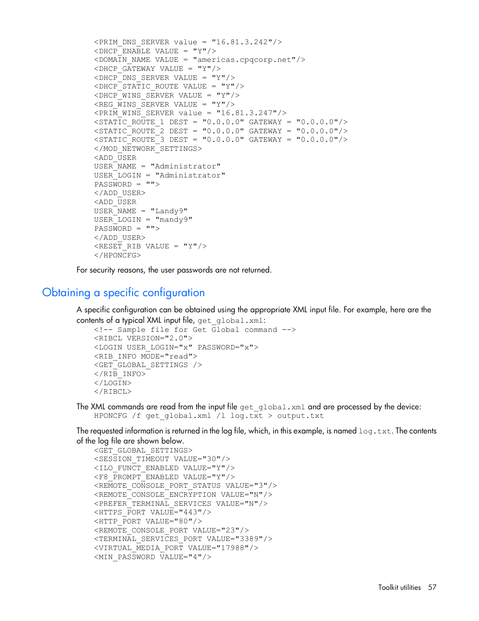 Obtaining a specific configuration | HP Linux Server Management Software User Manual | Page 57 / 68