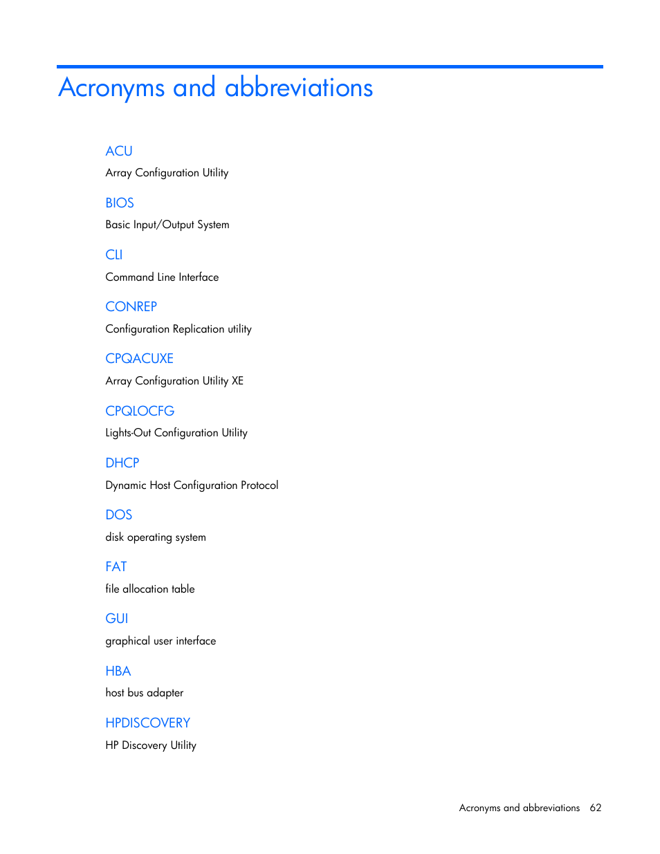 Acronyms and abbreviations | HP Linux Server Management Software User Manual | Page 62 / 68