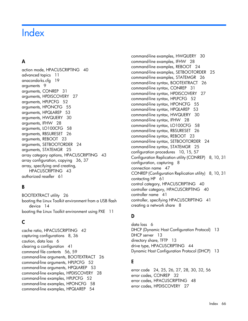 Index | HP Linux Server Management Software User Manual | Page 66 / 68