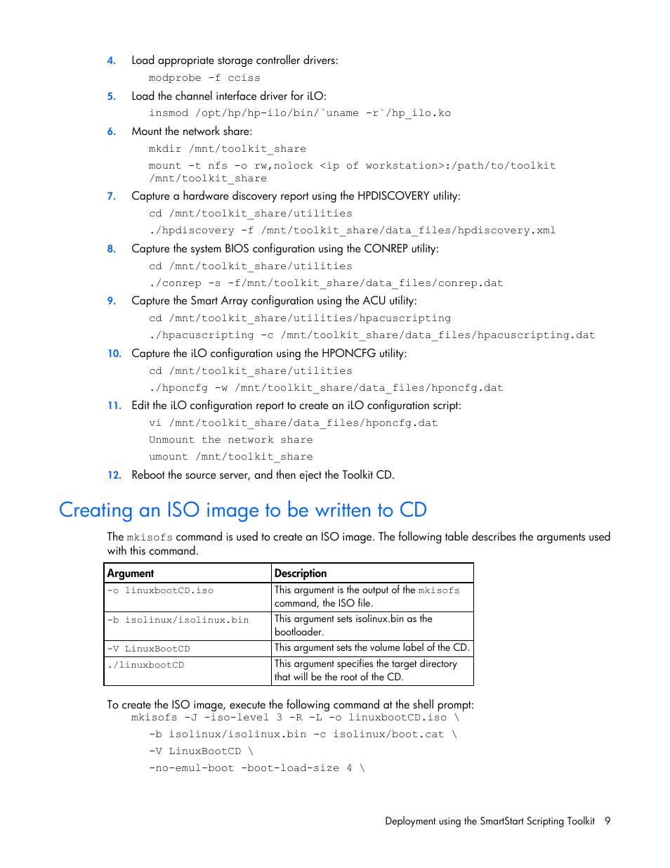 Creating an iso image to be written to cd | HP Linux Server Management Software User Manual | Page 9 / 68