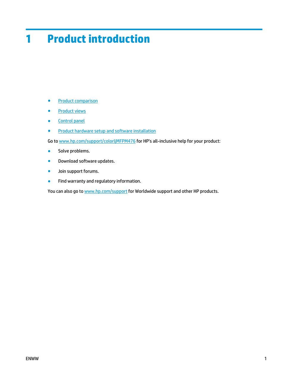 Product introduction, 1 product introduction, 1product introduction | HP Color LaserJet Pro MFP M476 series User Manual | Page 11 / 144