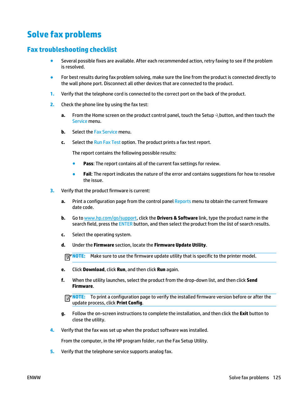 Solve fax problems, Fax troubleshooting checklist | HP Color LaserJet Pro MFP M476 series User Manual | Page 135 / 144